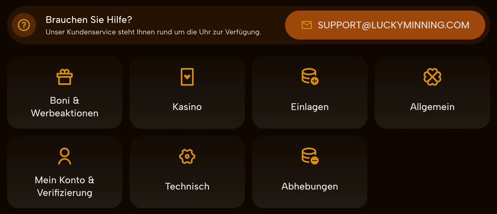 LuckyMinning Casino Hilfezentrum und Kundensupport